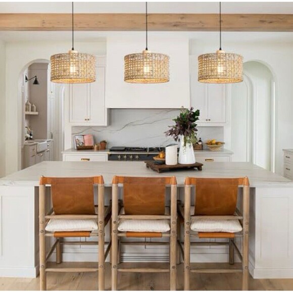 Hanging Ceiling Light Fixture 11.8”  Hand Woven Rattan Pendant Lamp Pendant NEW - Picture 4 of 7